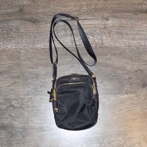 Tumi Ruma Black Nylon Gold Zip Crossbody Bag